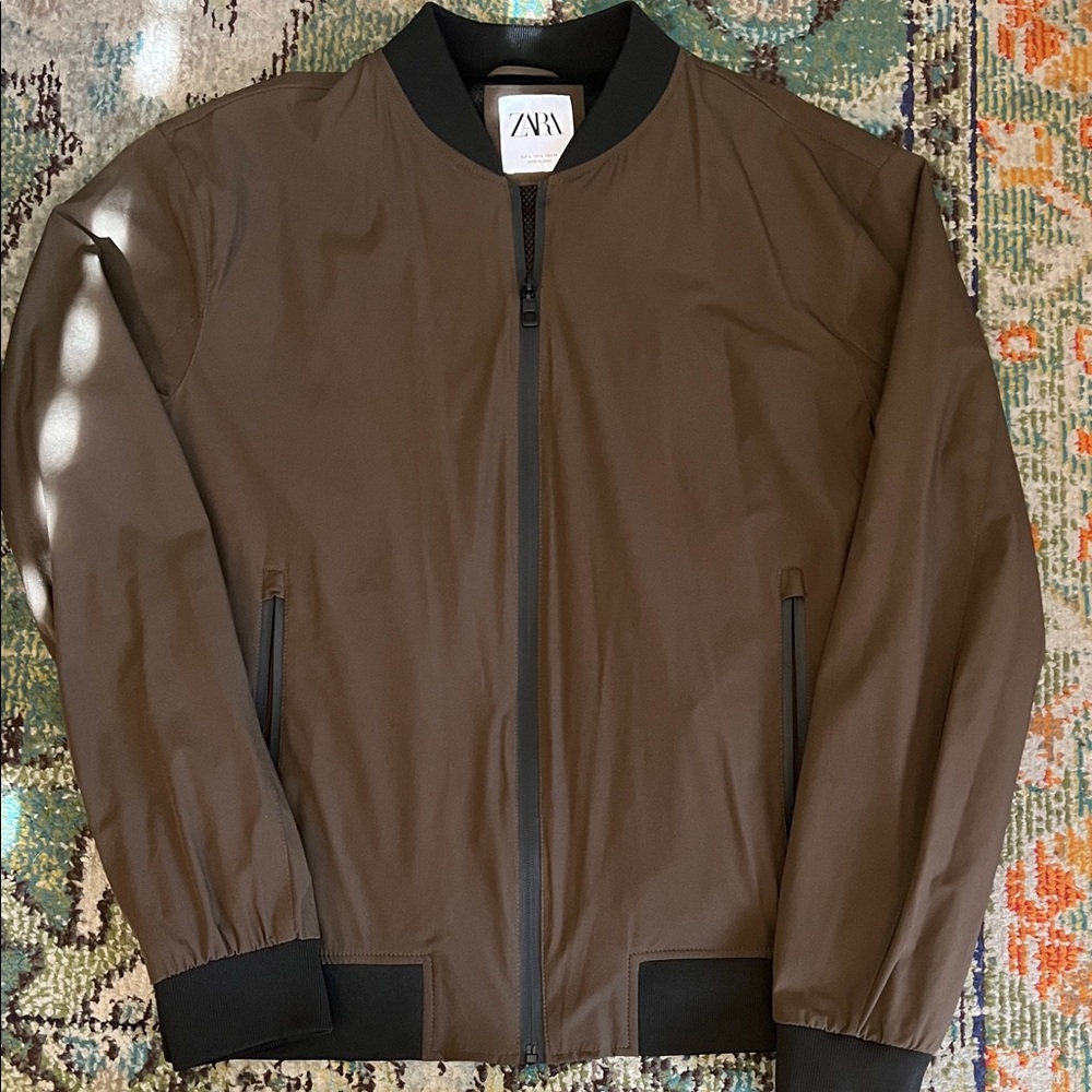 Zara Men's Dark Brown Bomber Jacket Large